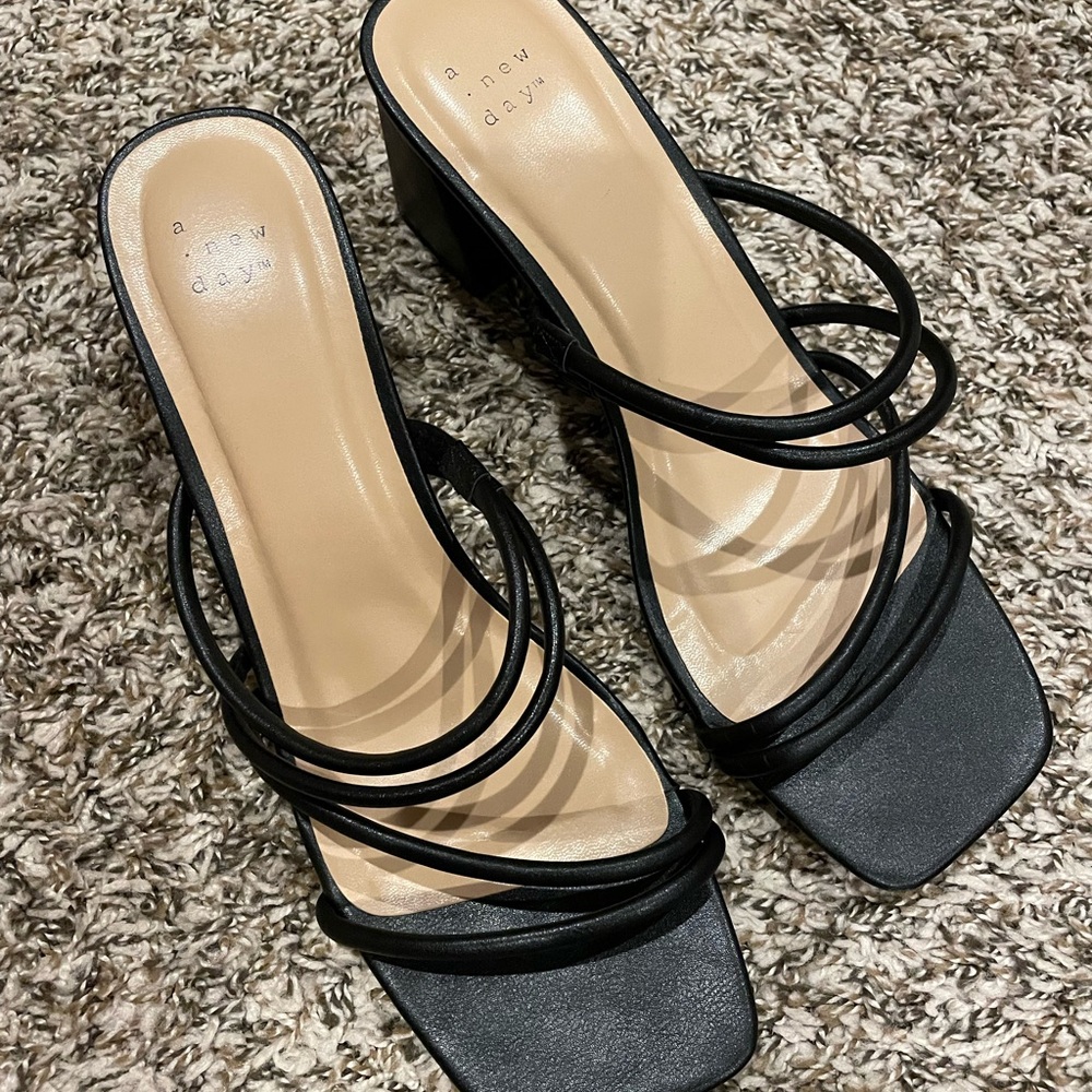 a new day Black Strappy Wedges